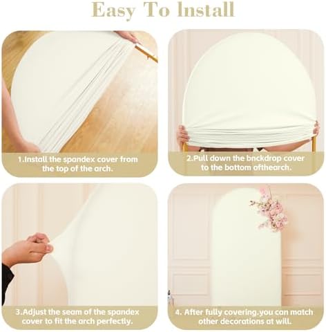 7.2FT 6FT Arch Backdrop Cover for Wedding, Set of 2 Stretchy Spandex Fitted Arch Stand Cover for Baby Shower, Birthday Party Decor, Chiara Backdrop Cover with Double-Sided Design(Ivory) - Image 4