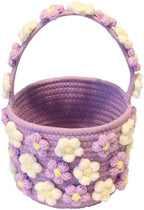 Handwoven 3D Floral Basket with Handle 12" × 7" × 6" by Unknown
