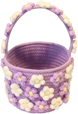 Handwoven 3D Floral Basket with Handle 12" × 7" × 6" by Unknown