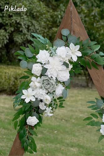 Faux Flower Swag Set of 2 for Wedding Welcome Signs Floral Swag Wedding Reception Ceremony Signs Decor (White & Green) - Image 6