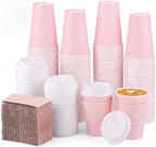 120 Pack Pink Coffee Cups with Lid Sleeves, 12oz Insulated To Go Paper Cup by NatNarr