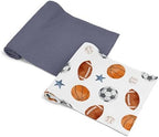 Sweet Jojo Designs 2-Piece Baby Muslin Swaddle Blanket Set (Sports Theme) for Boys, Infant Nursery, Lightweight Cotton Blanket for Newborns (Solid Blue, Watercolor, Vintage Sport Themed, Soccer Balls) by SweetJojoDesigns