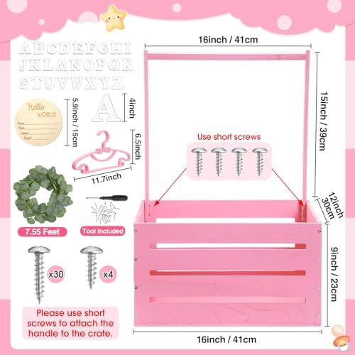Barydat Wooden Baby Shower Crate Closet Set, Pink - Image 2