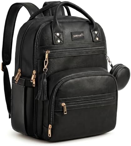 ROSEGIN Premium Vegan Leather Diaper Bag Backpack with Waterproof Changing Pad, Reinforced Zippers & Odor-Free, 20 Pockets Pro Organizer, Fits 15.6" Laptop, Stroller Straps, Baby Bag for Mom, Black by ROSEGIN
