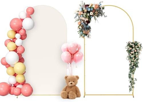 Neatsure Arch Backdrop Stand and Cover Set, 7.2FT Metal Photo Balloon Arch Backdrop Stand for Wedding Birthday Party Baby Shower Ceremony Graduation Decoration, Beige by Neatsure