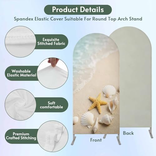 Ocean Arch Backdrop Cover 7.2 FT, Summer Beach Teal Sea Wave Starfish Seashells Beige Sand Wedding Arch Cover Stretchy Backdrop Stands Covers for Birthday Party Ceremony Banquet Decor - Image 6
