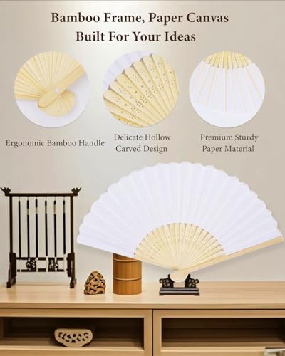 60 Pcs White Paper Hand Fans Foldable with 6 Colors Organza Bag - Image 3