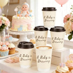 FYSUIMU 60 Sets Baby Shower Coffee Paper Cups with Lids Straws A Baby Is Brewing Disposable Cup Double-Wall Drinking Cups for Pregnancy Announcement Gender Reveal, 13.5oz - Image 5