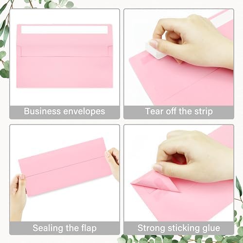 200 Pack #10 Pink Envelopes Letter Size Self Seal Business Envelopes - Image 4