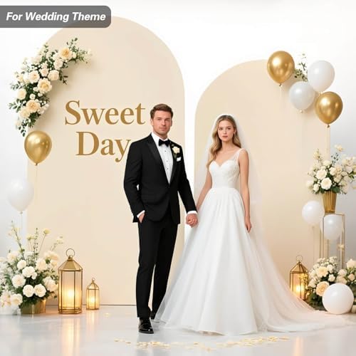 Beige Arch Backdrop Cover 7.2FT 6FT Wedding Arch Covers Stretchy Backdrop Set of 2 for Baby Shower Birthday Wedding Party Decoration (Beige, 7.2FT & 6FT) - Image 2