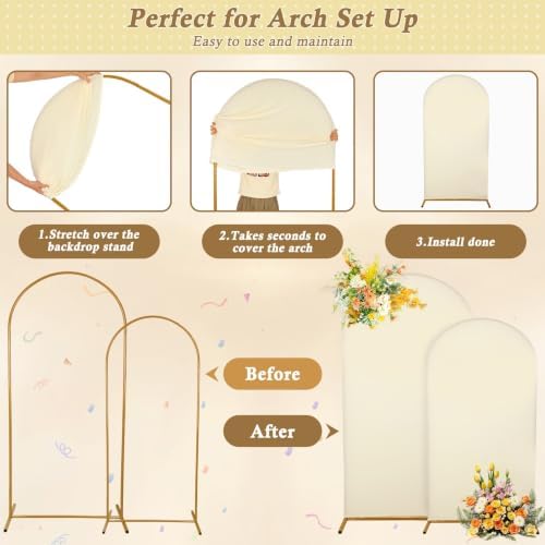 7.2FT, 6FT Beige Spandex Arch Backdrop Stand Covers Set of 2 - Image 6