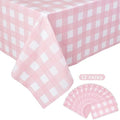Kesfey 12 Packs Pink Gingham Tablecloth 54 x 108 Inches Pink and White Checkered Table Cloths Party Picnic Disposable Table Covers Splashproof Plastic Checkered Gingham Tablecover for Dinners Party by kesfeyhigh-qualitygoods