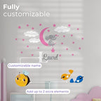 Custom Name & Initial Elephant Stars and Clouds - Prime Series - Baby Girl - Nursery Wall Decal for Baby Room Decorations - Mural Wall Decal Sticker for Home Children's Bedroom (Wide 44"x24" Height) - Image 2