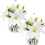 Zeyune 2 Pack White Lily Faux Flowers with Vase Silk Flowers in Vase by Zeyune