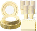 Tioncy 200 Pcs Party Paper Plates Cups Napkin Set Serve 50, Yellow by Tioncy