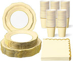 Tioncy 200 Pcs Party Paper Plates Cups Napkin Set Serve 50, Yellow by Tioncy