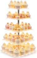 Cupcake Stand, Elegant Cupcake Holder with Brighter Yellow LED String Light, Clear 5-Tier Square Acrylic Cupcake Tower for Wedding, Birthday, Baby Shower, Party (Yellow light) by OLACHIKKO