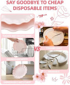 LIYH 24 Pcs Pink Plastic Plates Reusable, Pink Scalloped Plates Durable and Dishwasher Safe, Light Weight Daisy Wavy Plate Parties, Birthday, Picnics, BPA Free(12Guests) - Image 6