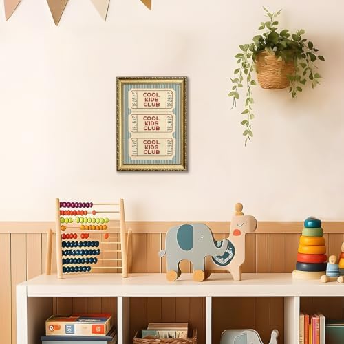 Vintage Cool Kids Club Wall Art Retro Ticket Kids Quote Wall Decor Picture Preppy Blue Striped Sign Poster Canvas Painting Print for Playroom Bedroom Nursery 12x16 inch Gold Framed - Image 5