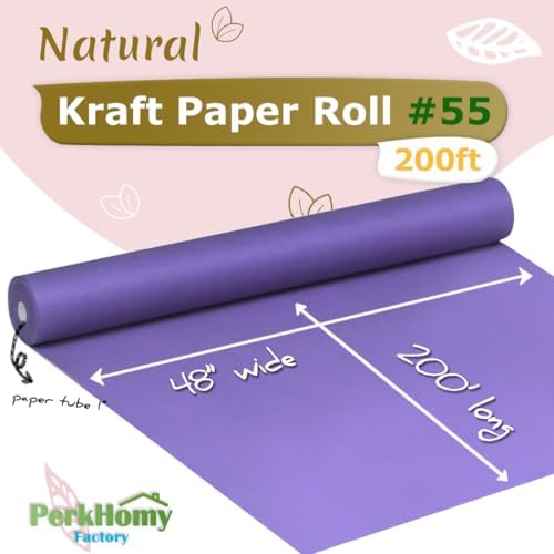 PerkHomy 48" x 2,400" (200') Purple Kraft Paper Roll for Craft Bulletin Board Paper Art Table Covering Crafting Gift Wrapping Bouquet Packing Parcel 80GSM 55LB (Purple, 48" x 200') - Image 2