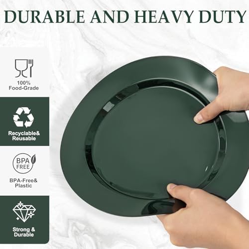 FLOWERCAT 200PCS Dark Green Plastic Plates Disposable Plates for Party - Heavy Duty Plastic Plates - 10" &7" Plate for 100 Guests New Year Parties and Events - Image 3
