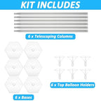 Balloon Column Stand Set of 6, 6.8ft Height Adjustable Balloon Tower Pillar with Base Telescopic 2-in-1 Stainless Steel Balloon Tower Holder for Baby Shower Wedding Birthday Party Decorations - Image 2