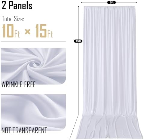 gogoparti 10x15 ft White Backdrop Curtain for Weddings & Parties - 2-Panel Wrinkle-Free Polyester Drape, 15 FT Long for Birthday, Baby Shower, Halloween Photography Background - Image 3