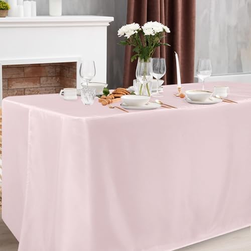 Obstal 2 Pack Table Clothes for 6 Foot Rectangle Tables - Water Resistant Washable Fabric Polyester Rectangle Table Cover Protector for Wedding, Banquet and Trade Shows, 72L x 30W Inches, Dusty Pink - Image 2