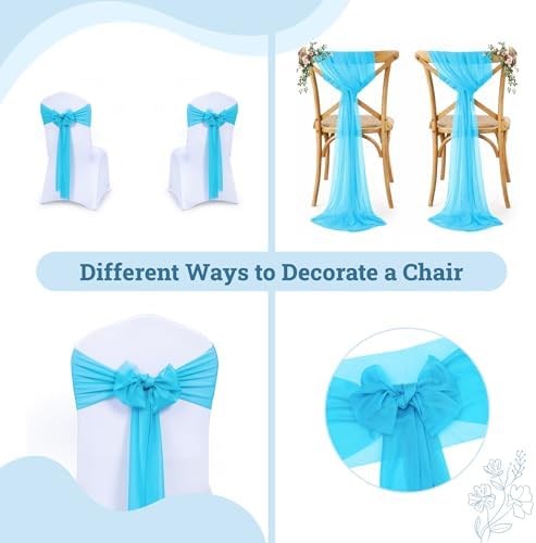 MDS Pack of 75 Chiffon Chair Sashes for Wedding & Event Décor - Turquoise - Image 4