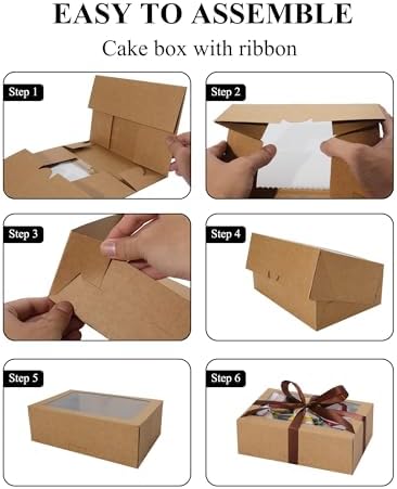 COTOPHER 30Pcs Cookie Boxes with Ribbons, 9x6x3 Inch Brown Bakery Boxes - Image 6