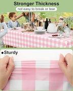 Smiry 20 Packs Gingham Disposable Table Cloth, 54 x 108 Inch Waterproof Plastic Tablecloth, Rectangle Pink and White Checkered Table Covers for Picnic, Birthday, Valentines - Image 3