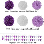 Purple Lavender White Streamers Birthday Banner Baby Bridal Shower Wedding Engagement Bachelorette Graduation Decorations Heart-Garland and Tissue Pom Poms,Women Girl Birthday Supplies Tassel Garland - Image 4