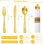 Supernal 100 Pack Gold Plastic Silverware with Napkins Wrapped - Image 3