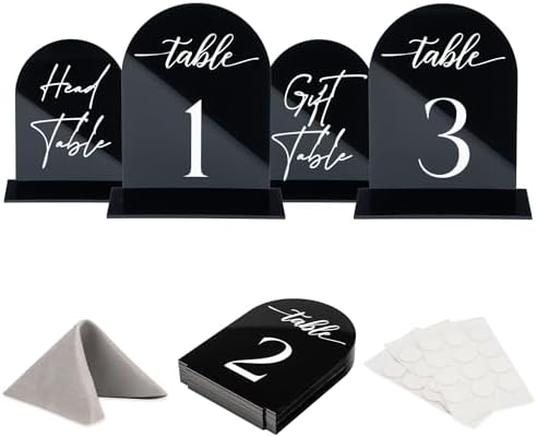 Black Arch Wedding Table Numbers with Stands 1-15, 5x7 Inch Black Acrylic Arch Sign with Holder, Arched Acrylic Table Numbers for Wedding Reception (1-15, 5"x7") by SublimeSoir%C3%A9e
