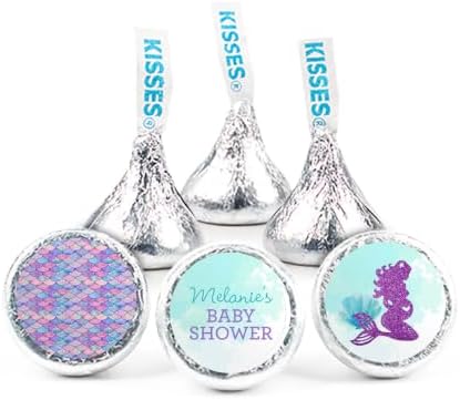 90ct Personalized Baby Shower Chocolate Kisses & DIY Stickers - Mermaid by JustCandy