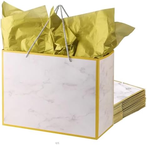 CMECIAL 10 Extra Large Marble Gift Bags with Tissue Papers - 16" White Large Size Wedding Gift Bags Bulk by Cmecial