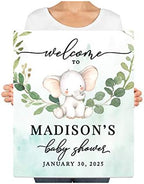 Andaz Press Custom Large Baby Shower Canvas Welcome Sign, 16 x 20 Inches, Baby Elephant Greenery Leaves, Guestbook Alternative, Personalized Sign Our Canvas, for Elephant Baby Shower, Baby Sprinkle - Image 3