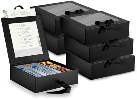 Hammont Gift Boxes - Hostess Sectional Boxes -Food Grade PET Boxes with Window Slot- 6 Pack of Cookie|Cupcake Boxes (Black) by Hammont