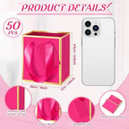 Yeaqee 50 Pcs Mini Paper Gift Bags with Handles Tag, Hot Pink, Gold - Image 2