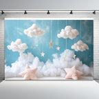 20x10ft Cloud Backdrop Sky Starry Star White Blue Photography Background Baby Shower Banner Baby Birthday Party Decoration Newborn Photoshoot Prop Cake Smash Photo Booth Prop - Image 4