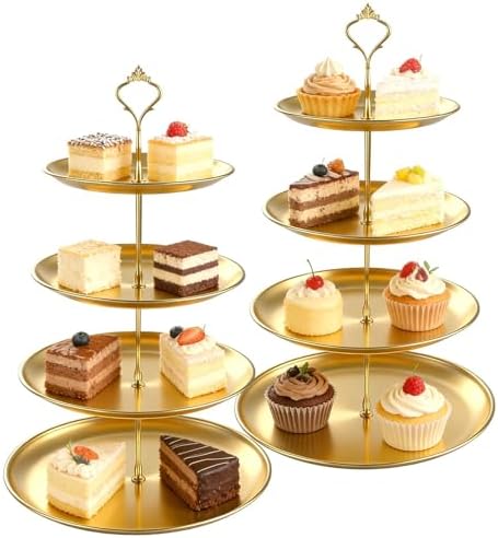 2 Pack 4 Tier Cupcake Stand, 17.1" Gold Dessert Stands for Dessert Table, Stainless Steel Tiered Tray Stand for Wedding, Birthday & Party by Oungy