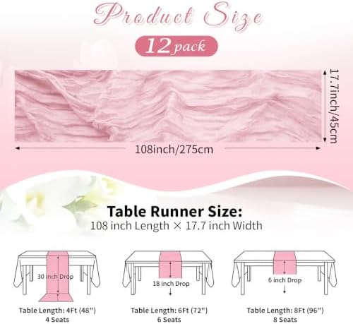 Light Pink Boho Cheesecloth Table Runner 12 Pack 17x108 Inch Sheer Gauze - Image 2