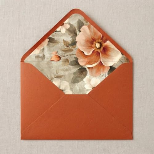 50PCS A7 Burnt Orange Envelopes, 5.3×7.6'' Floral Liner Envelopes by KUCHYNEE