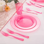 WDF 25 Guest Pink Plates with Pink Plastic Silverware&Pink Cups-Neon Clear Disposable Dinnerware include 50 Plates,25Forks, 25 Knives, 25 Spoons,25 Plastic Cups for Party and Baby Shower - Image 3