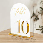 HOODO White Arch Acrylic Wedding Table Numbers 1-10 with Stands, 5"x7" Arched Acrylic Signs with 3D Gold Numbers, White 3D Table Numbers for Wedding Reception - Image 4