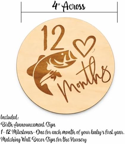 SM Design Baby Milestone Markers Set of 12 + Birth Announcement Sign | Monthly Baby Photo Props | First Year Milestones | Nursery Wall Decor | Hobby Theme (Fishing) - Image 7