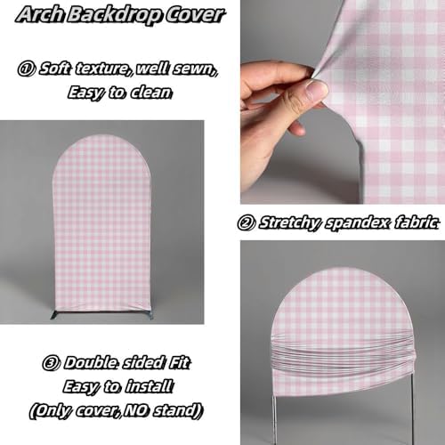 Plaids Arch Backdrop Cover for Silly Goose Baby Shower Arch Frame Stretchy Cover Gingham Kids 1st Birthday Party Fiesta Decorations (7.2x4ft Cover,Pink) - Image 3