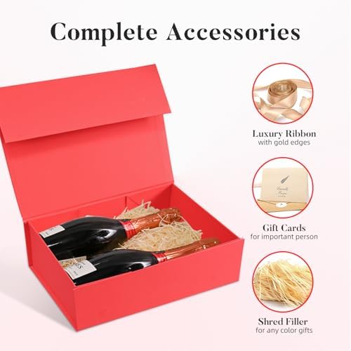 LIFELUM Red Magnetic Gift Box for Christmas Presents, 14"x8.5"x4.5" - Image 2