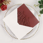 50pcs Tri Fold Wedding invitations Rose Hollow Laser Cut 5x7 '' Burgundy - Image 5