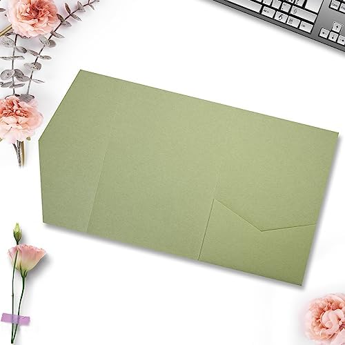 25 Pieces A7 Pocket Invitations (5.12 x 7.09) Trifold Wedding Invitation Cards for 5x7 Invites Wedding Bridal Shower Engagement Birthday Sweet 16 (Matte Sage Green) - Image 2